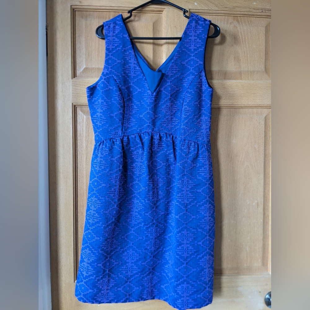 Maeve Anthropologie Blue Aztec Fit and Flare Dress Size 12